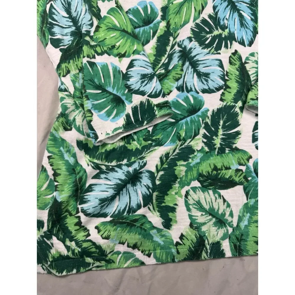 Talbots Women’s XL Tropical Leaf Print Lightweight Sweater Green Blue